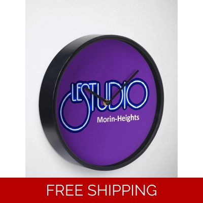 Clock Deep Purple natural Bamboo Wood White & Blue MH White